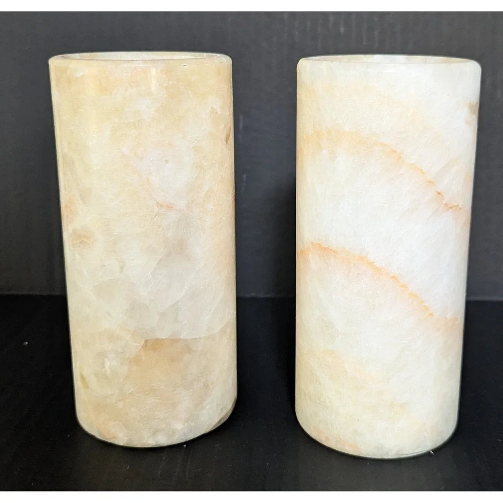 Onyx Stone‎ Cylinders For Lamp Shades/Candle Covers/Faux Flower Vase Set of Two